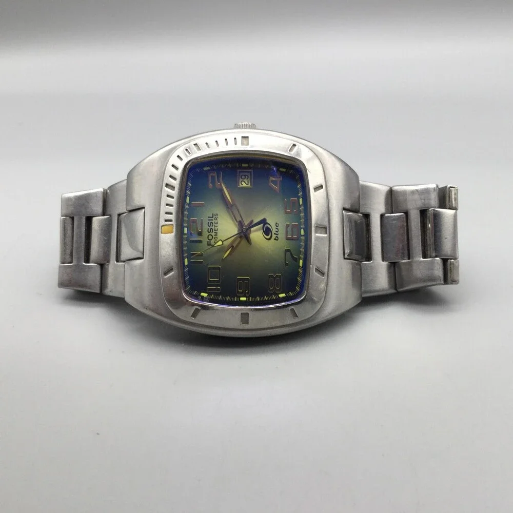Fossil Blue AM-3562 Mens Watch 40mm Blue Green Dial Stainless New Battery 6.5
